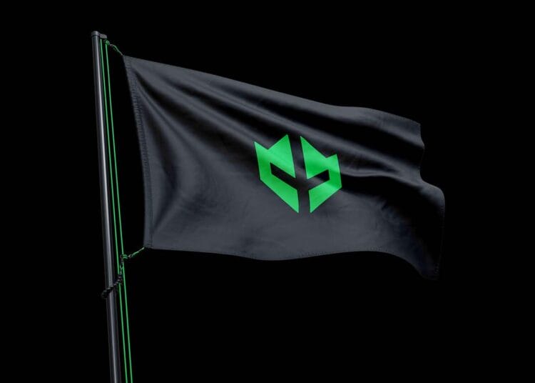 a black flag with green logo on it